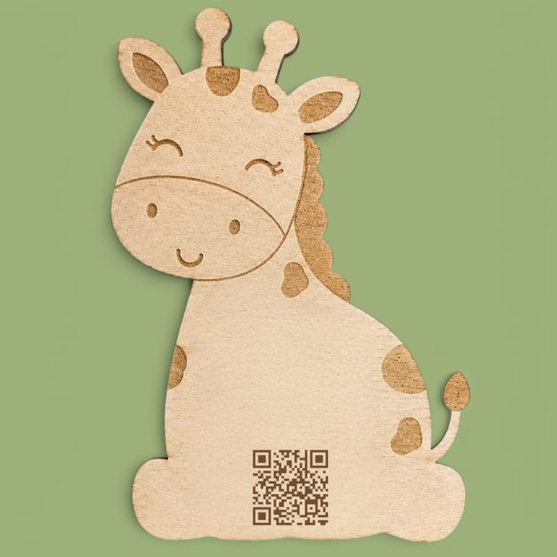Faire-part girafe en bois gravé au prénom de Luna